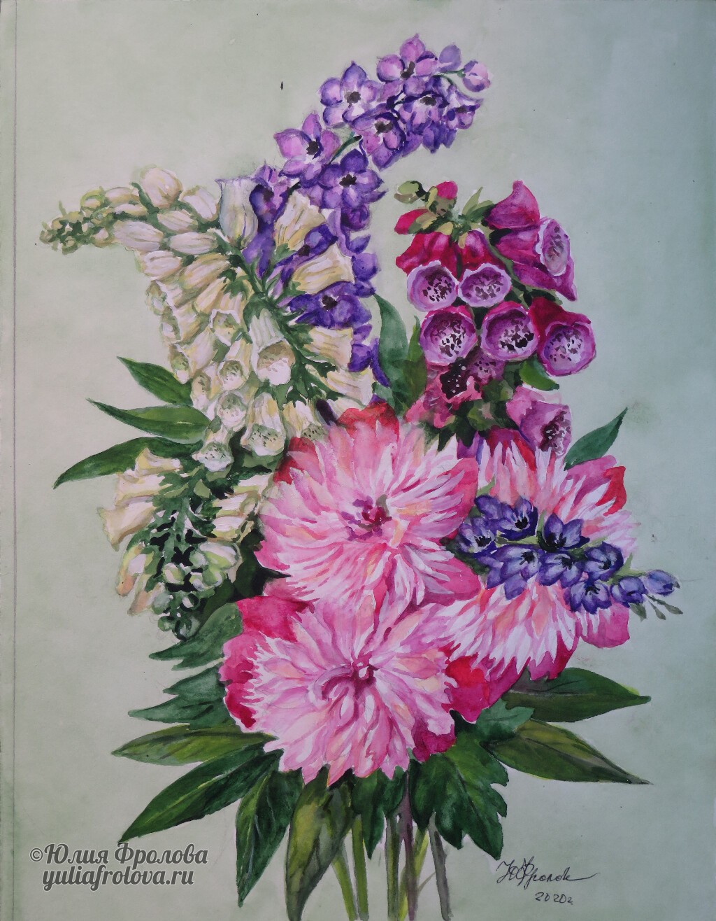 Bouquet with digitalis and delphinum. (No 1466)